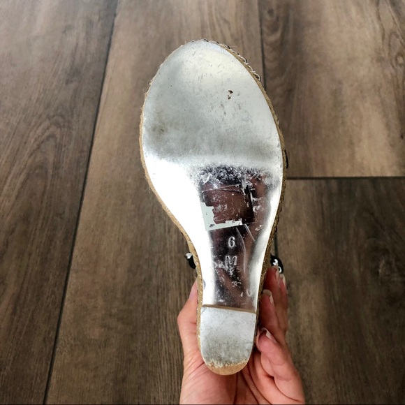 Rare BEBE Black Thea Chain Espadrille Wedges - Picture 11 of 12